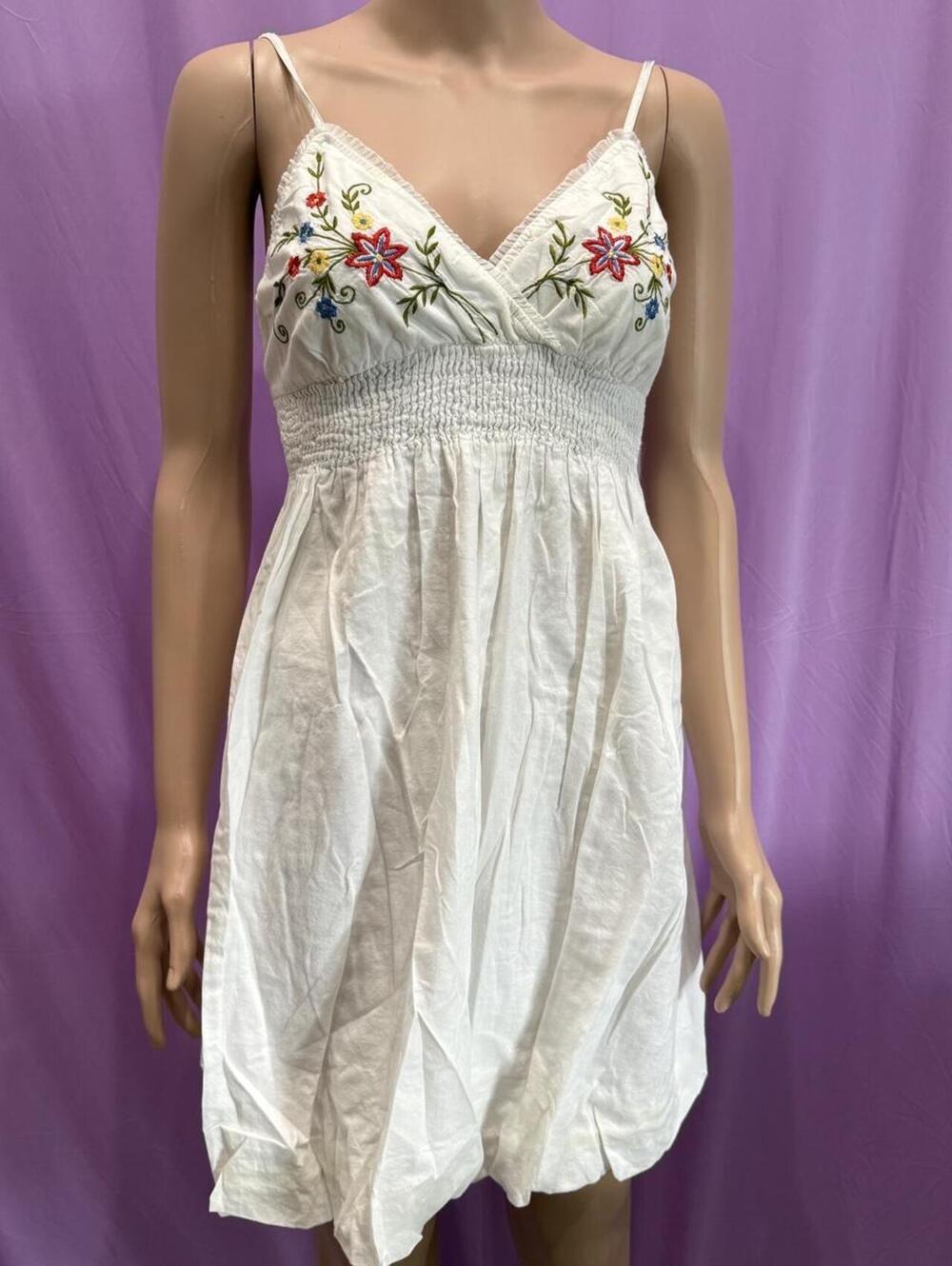 White Embroidered Floral Spaghetti Strap Smocked Mini Sundress